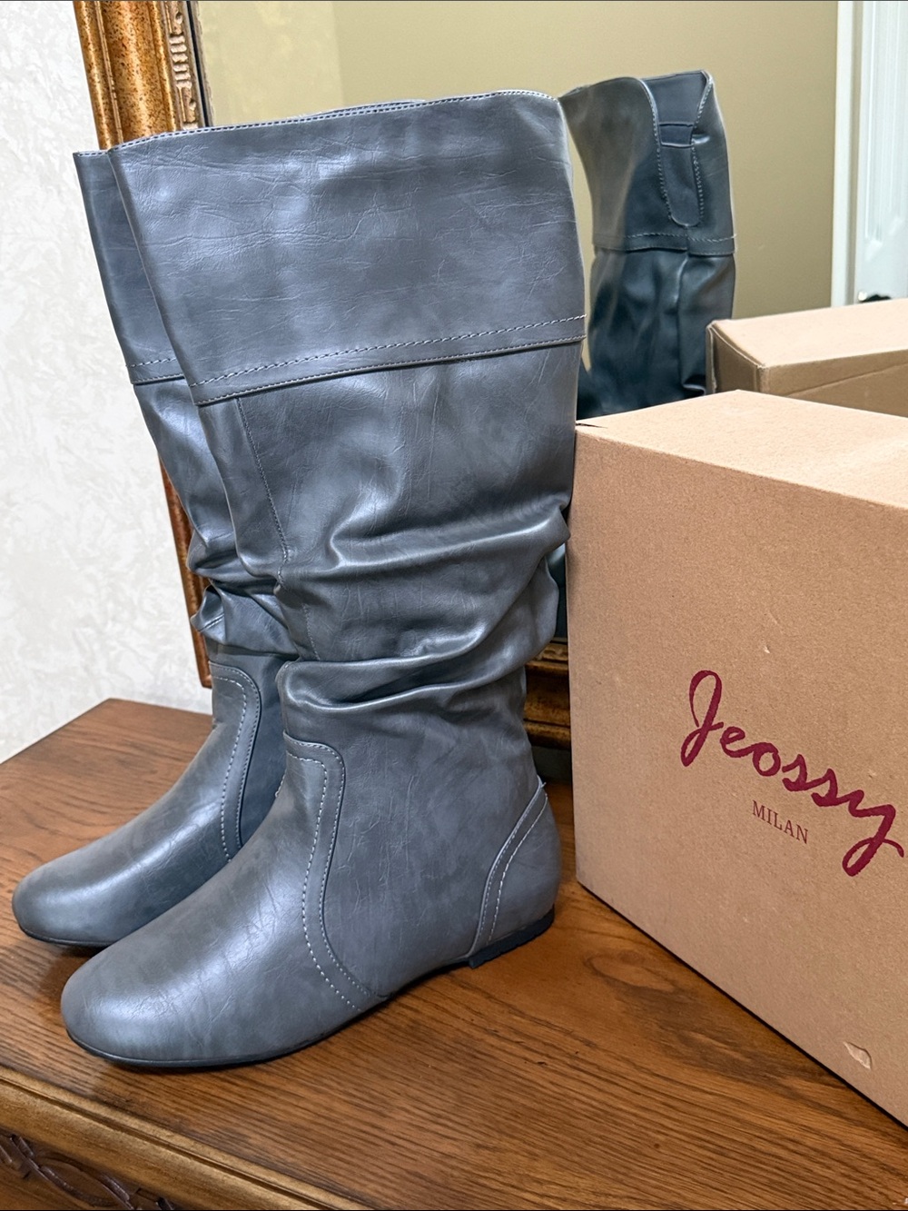 Women's Gray Slouchy Knee-High Boots